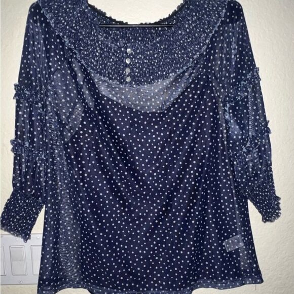 NWOT- Navy Blue Polka Dot Women's Top - Picture 1 of 4